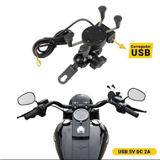 Suporte com Carregador USB para Moto 5v