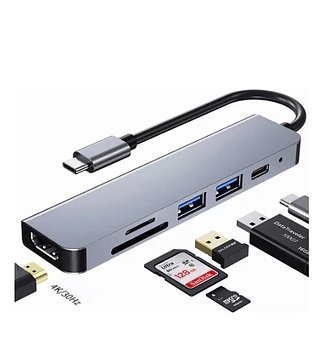 Adaptador múltiplo de hub USB 3.0 tipo C 6 em 1 com HDMI e SD