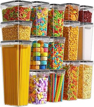 Cadencia Kit 15 Potes Herméticos Mantimentos Quadrado Cozinha Tampa Trava Branco