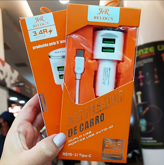 Carregador Veicular TYPE-C 3.4A 2USB RELOG'S
