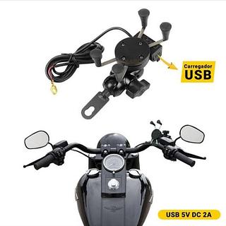 Suporte com Carregador USB para Moto 5V DC 2A