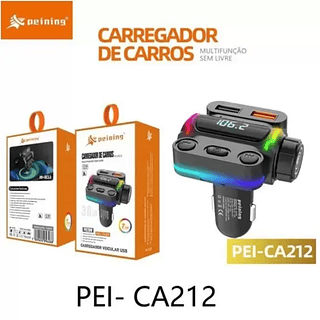 Carregador de carro super turbo duas saídas USB e Tipo C, transmissão digital e bluetooth