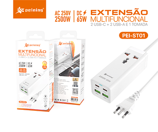 Carregador Super Turbo 65w 2 Usb-c 2 Usb-a 1 Tomada Extensão