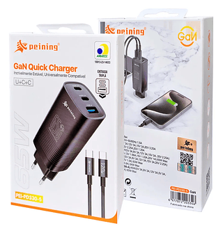 Carregador Turbo 65w Gan 3 Portas + Cabo Tipo-c