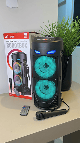 Caixa De Som Bluetooth ROBOT BOX Com Microfone - Preto